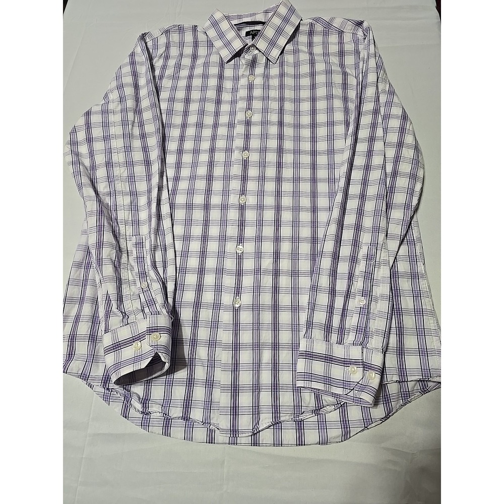 Apt 9 Shirt Mens Medium Business Casual Button Up Purple Plaid‎ Long Sleeve